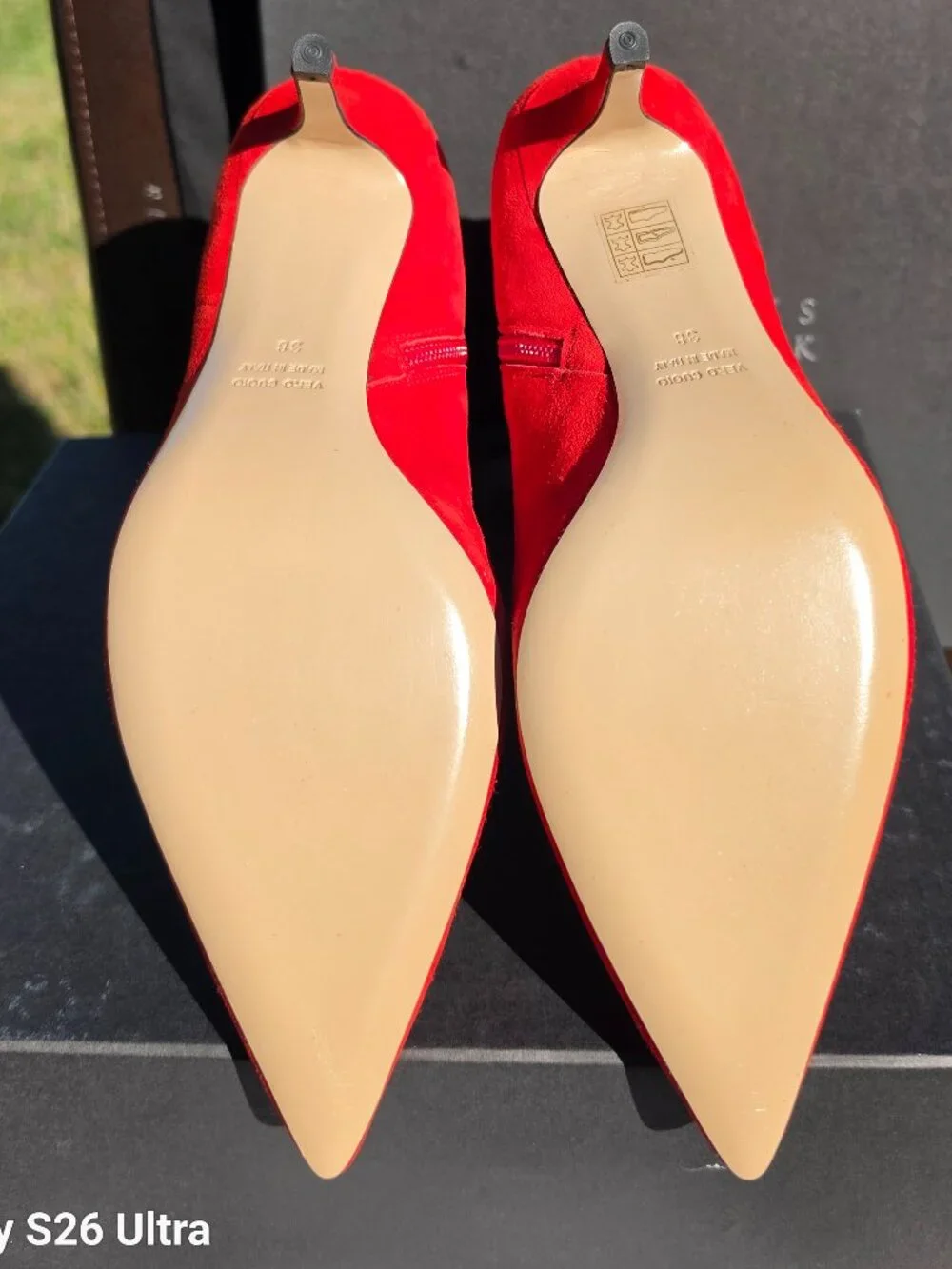 OTIS Red Suede Pointed Toe Zippered Booties 8 Barneys NY Box 65mm Camoscio Lips